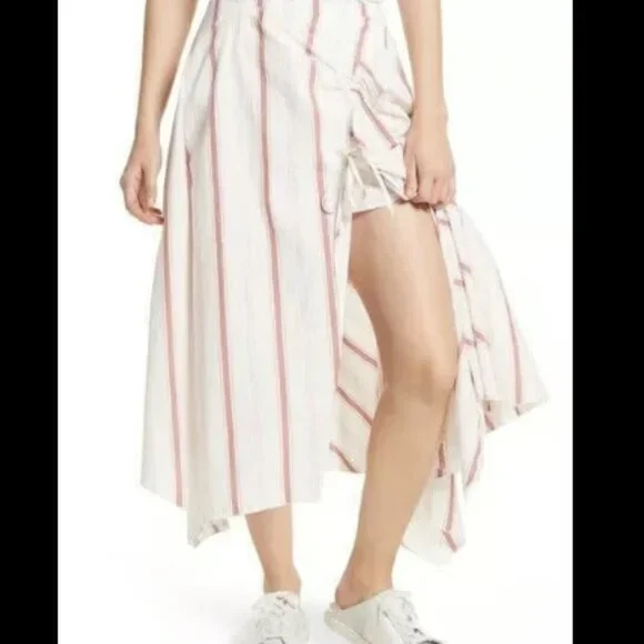Free People Sz 0 Asymmetric Stripe Midi Skirt NWT OB752748 - Picture 2 of 8